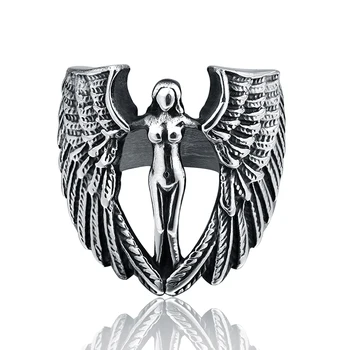 Неръждаема стомана Ангел пръстени, мода мотоциклет леярство ретро мъжки Крила на Ангел пръстен колоездач рок пънк пръстен