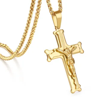 Неръждаема стомана Исус на кръста връзка от веригата колиета, мъжки медальон разпятие колиета религиозни модни бижута яки подаръци MN205