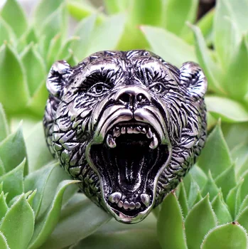 Неръждаема стомана мечка главата пръстен Viking roar bear head titanium steel ring мъжете преувеличени аксесоари Viking jewelry