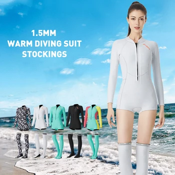 Нов 1,5 мм едно парче водолазный костюм мокър топло бански Медуза с дълги ръкави сърфинг, гмуркане чорапи комплект