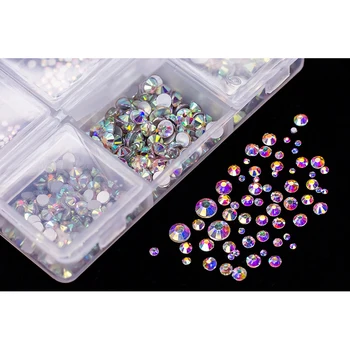 Нов 1 кутия 1688шт мулти-размер на стъклото 3D маникюр кристали САМ блестящи Кристали, скъпоценни камъни 1.4 мм-5.0 мм Чар камъни маникюр декорации