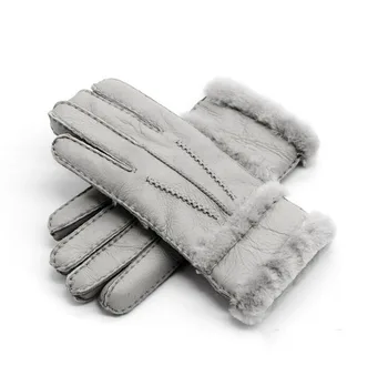 Нов 2018 зимата на топло естествена кожа агнешка кожа ръкавици за жени открит дебели ръкавици дамски елегантни вълнени ръкавици с ръчно черен