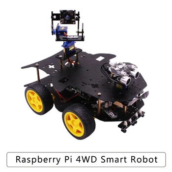 Нов 4WD интелигентен робот с камера, WIFI програмируема Електроника комплект за кола, за Raspberry Pi 4B / 3Б+(не включва батерия)