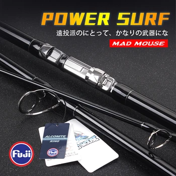 Нов MADMOUSE POWER SURF 3 Section Fuji Parts High Carbon 4.20 m Surf Fishing Rod печати от 100-350 гр Japan Quality Spinning Пръчици