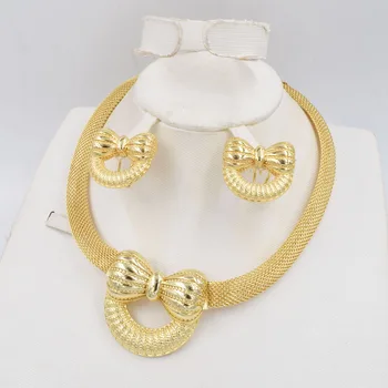 Нов висок клас Ltaly 750 Gold color Jewelry Set For african Women beads fashion necklace комплект бижута обици