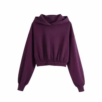 Нов дамски комплект от две части укороченная hoody hoody пуловер и дълги панталони еластичен колан ансамбъл femme 2 бр.