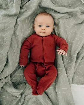Нов дете пролет есен облекло 0-6м бебе новородено момче на бебето момиче с дълъг ръкав Footies твърди оребрени Playsuit облекло комплект дрехи
