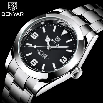 Нов дизайн BENYAR Top Brand луксозни мъжки механични часовници е от неръждаема стомана водоустойчив часовник спортни военни часовници reloj hombre