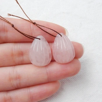 Нов дизайн на естествен розов кварц резба обеци за жени полускъпоценни камъни кръжок направи си САМ бижута топчета 20x15x6mm 4.7 g