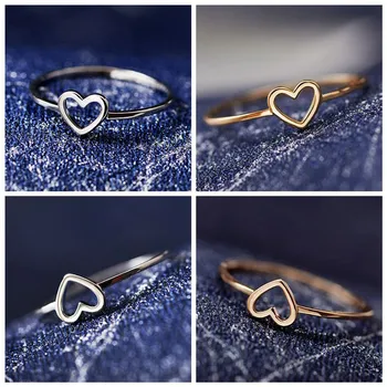 Нов минималистичен меден цвят розово злато годежен пръстен във формата на сърце за жената Любовта пръст пръстен за най-добър приятел