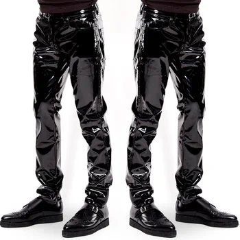 Нов мъжки еластични кожезаменитель PVC панталони мотоциклет отървем black Slim Fit Dance Party панталони на колоездач кожени панталони за мъжете