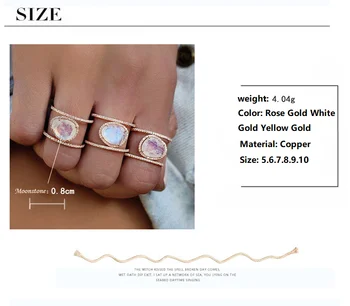 Нов нередовен естествен Лунен камък пръстен 14-k розово злато микро-инкрустация безименен пръст