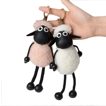 Нов овце ключодържател истински ягнята вълна кожа ключодържател ключодържател Pom Pom ключодържател чанта автомобил финансирани жени, подаръчни чанти дрънкулки