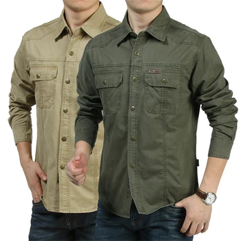 Нов памук военна риза мъжете с дълъг ръкав бутон дишаща ежедневни ризи твърди dropshipping пълно с дрехи плюс 6XL
