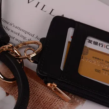 Нов прием на Multiful Ключодържател Key Ring And Card Портфейла ПУ Leather O Key Ring With Matching Wristlet Zipper Bag For Women Girls