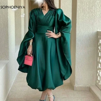 Нов прием на атласное зелено кратко вечерна рокля плюс размера на Дубай Арабия евтини вечерни рокли жени Party night abendkleider 2020