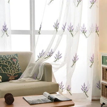 Нов прием на модерен селски бродирани лавандула цвете завесата Завеси, Щори за хола прозореца лечение завеси WP258D