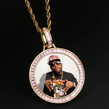 Нов пристигане розово франзела Crystal потребителски изображението висулка памет медальони твърди мъжки хип-хоп колие с висулка капка доставка