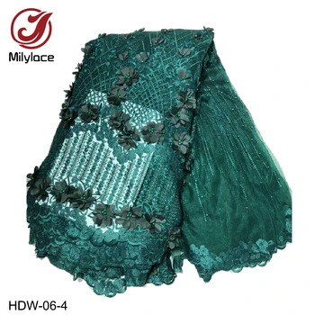 Нов стил на качеството на апликация завързана кърпа с мъниста тюл френски дантела с 3d цветя сватбена рокля дантела HDW-06