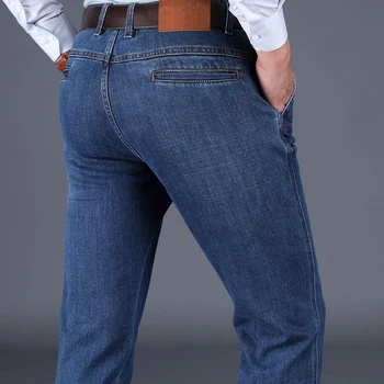 Нов стил на мъжете бутик дебели дънки дънкови високо качество на бизнес случайни директни тежки мъжки твърди панталони плюс размер 30-42