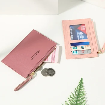 Нов творчески ултра-тънък портфейл за жени мини цип портмонето многофункционална изкуствена кожа ID титуляр на банкова карта чанта