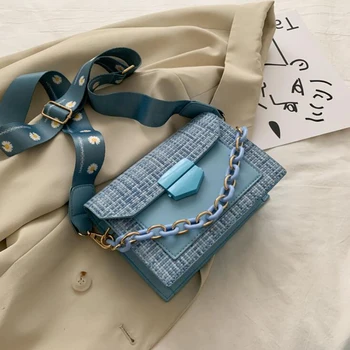 Нов широка каишка чанти за рамо за жени 2021 дизайнер Дама чанти и портмонета на веригата Messenger женски Crossbody чанта чанта основната
