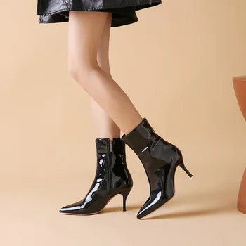 Нова Дамски обувки, ботуши 8 см обувки с високи токчета за жени голям размер 34-47 червен бял черен ботуши на пролетта