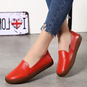 Нова Дамски обувки бял естествена кожа обувки за жени мокасини мек цървул Femme оксфорд обувки приплъзване на случайни кожени плоски обувки
