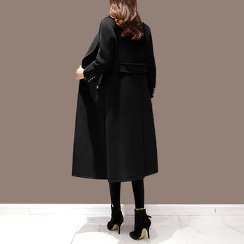 Нова зимна дамска вълнена куртка мода ежедневни двубортная дълго яке елегантен дамски яке Casaco Feminino черен плюс размер 5XL