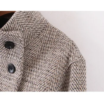 Нова зимна часова яка с дълъг ръкав за поддържане на топлината мода от пояса вълнена кърпа Дамско дълго палто Палто ретро шик Дамски блузи