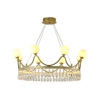 Нова златна корона led полилей за трапезария хол Златна подвесная полилей лампа кристален полилей led светлини