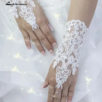 Нова Корейската Мода На Китката Цвете От Дантела Диамант Сватбени Ръкавици Сватбени Ръкавици Рокля Кратък Абзац Митенки