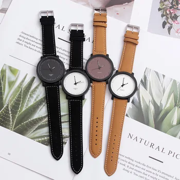 Нова мода дамски часовници луксозни Кожена каишка аналогов Кварцов часовник любов на дами, мъже Reloj Mujer черен часовник