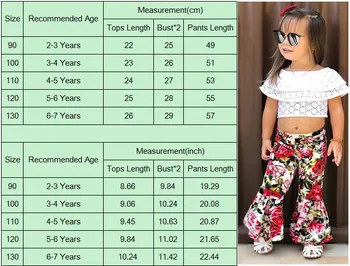 Нова мода дете бебе момиче 2T-7T дантелени блузи и цветни панталони екипировки, дрехи САЩ
