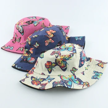 Нова мода жените пеперуда печат сладък кофа шапка обръщане на Рибар шапка Панама кофа Cap открит ежедневни шапка на слънцето gorros