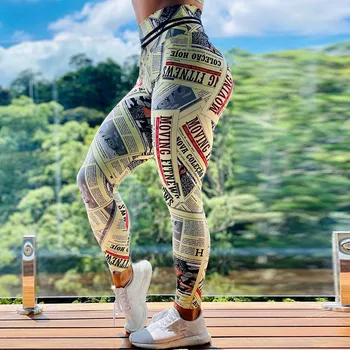 Нова мода печат гамаши жени тънък фитнес Висока Талия еластичен тренировка гамаши за спорт, джогинг панталони добив Push UP гамаши