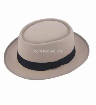 нова мода унисекс класически филц свински пай Porkpie Hat Cap Upturn Теодор шапки къси полета черна лента група