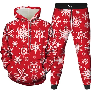 Нова мъжки дрехи 2021 мода коледни качулки Дядо Коледа ежедневни спортни костюми голям грозен новост Снежен човек 3D печат, с капак костюм