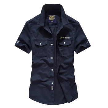 Нова памучен военна риза мъжете 2020 Нова лятна мода Chemise Homme Multi Pocket Work Sleeve Shirt мъжка блуза размер 4XL