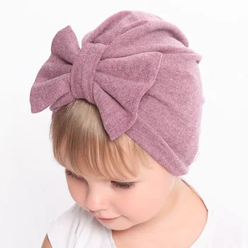 Новата есен-зима новородено сладък лък еластичен тюрбан лента за глава, шапка, деца момичета лента за коса, аксесоари кърпи шапки шапки