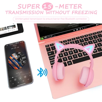 Нови Bluetooth слушалки сладък нажежен 10 цвята LED Cat Ear Girls Gift Kids Headset Wireless HIFI Stereo Bass 3,5 мм мъжки с микрофон