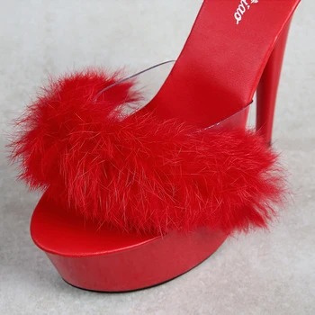 Нови дамски помпи секси обувки на платформа високи токчета за Дамски обувки пролет-лято пера тънки токчета на обувки жена TWS064