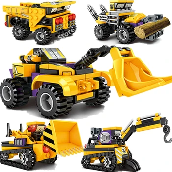 Нови идеи техника инженеринг булдозер багер кран мини мотокар камион модел автомобил строителни блокове комплекти тухли играчки град