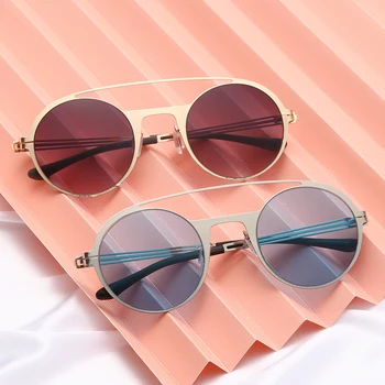 Нови кръгли слънчеви очила Моден Мъже, Жени луксозна марка дизайнер червен розов син метал, пънк слънчеви очила с UV400 нюанси очила