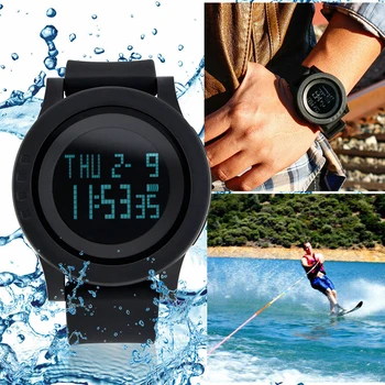 Нови мъжки led спортен часовник Цифров дата на военни спортни акрилни гумени кварцов часовник аларма, водоустойчив