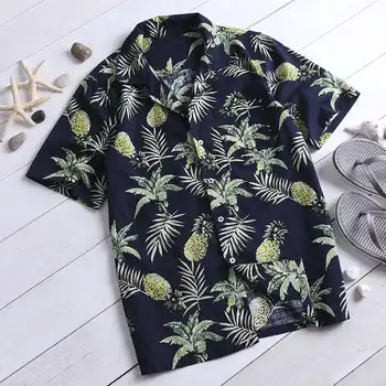 Нови мъжки Хавайски ежедневните свободни памучни ризи Тропически принт лятото с къс ръкав копчета цвете почивки на облекло 4XL