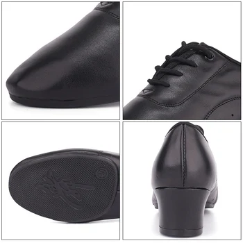 Нови обувки за латино танци гумена подметка кожа модерен/salsa/танго/бална зала токчета 5 cm, със закрит/открит танцови обувки за мъже, жени черен