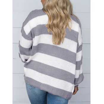 Нови свободни блузи за жени на твърди пролетта S-XL раираната жилетка модерен пуловер есен зима с дълъг ръкав женски вязаный пуловер