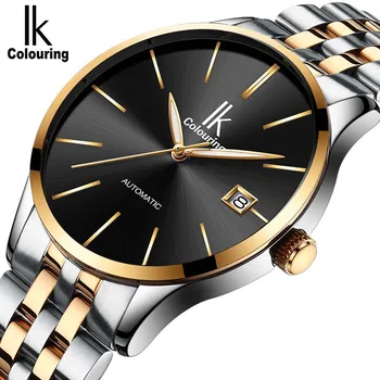Нови черни мъжки автоматично механични ръчни часовници ИК Coloring Stainless Steel Watch Men Relogio Masculino мъжки часовник мъжки