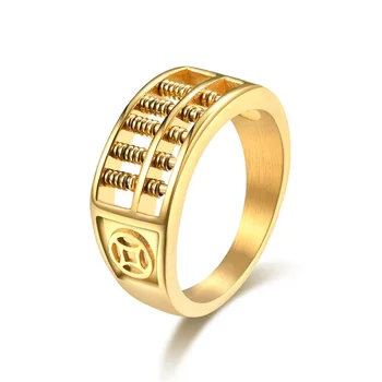Новите златни сметки медни монети, пръстени за мъже от неръждаема стомана Rich Лъки Ring Пънк Мода Бижута US Size 7-12